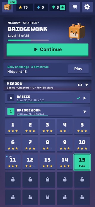 The menu with the daily puzzle
